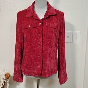 Croft & Barrow Women's Jacket  Size Medium Black Floral Buttons Pockets Textured